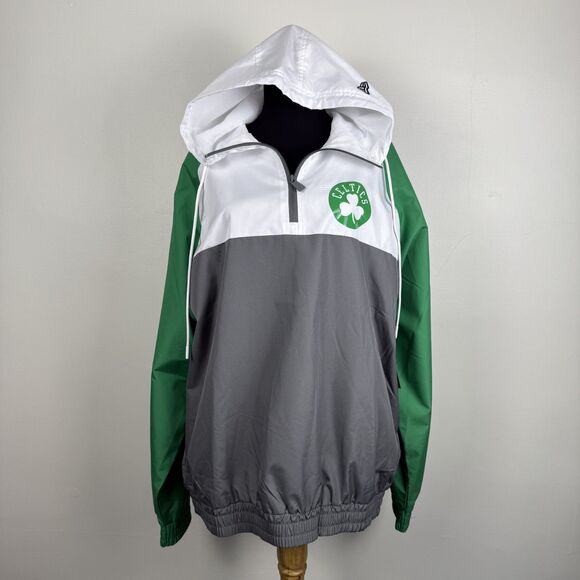 NWT Boston Celtics Ripstop Quarter-Zip Hoodie New Era NBA Windbreaker Gray/White - Picture 1 of 13